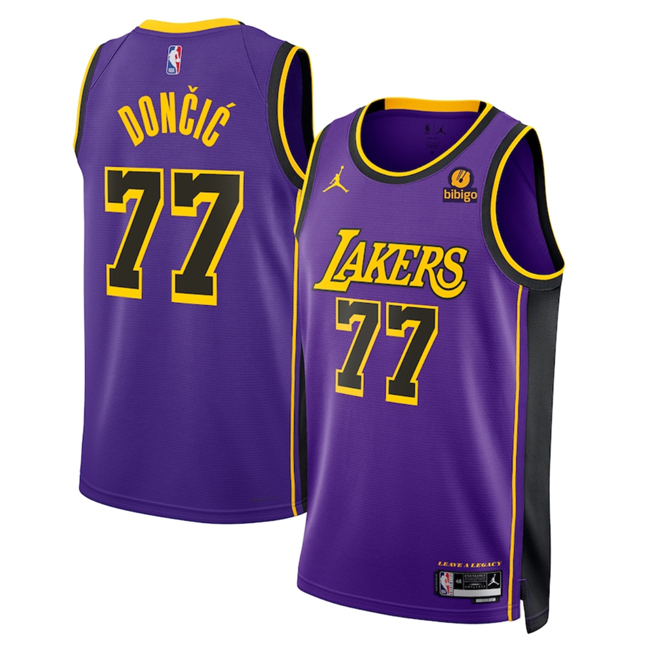 Men's Purple Los Angeles Lakers #77 Luka Dončić 2025 Statement Edition Stitched Basketball Jersey